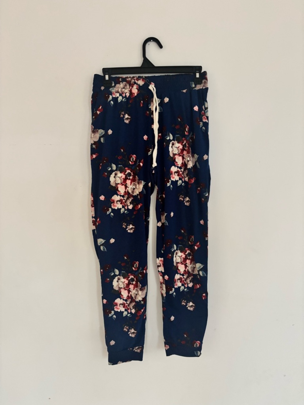 See You Monday Floral Jogger Pants Women’s Large Blue Drawstring Lounge